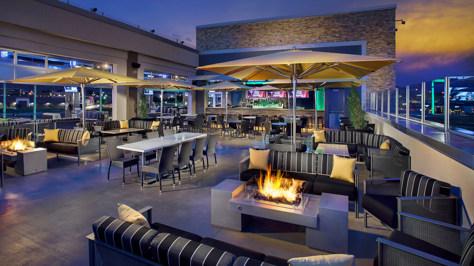 Rooftop terrace with fire pits