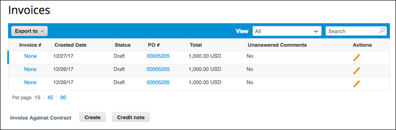 Screenshot of Coupa Invoices