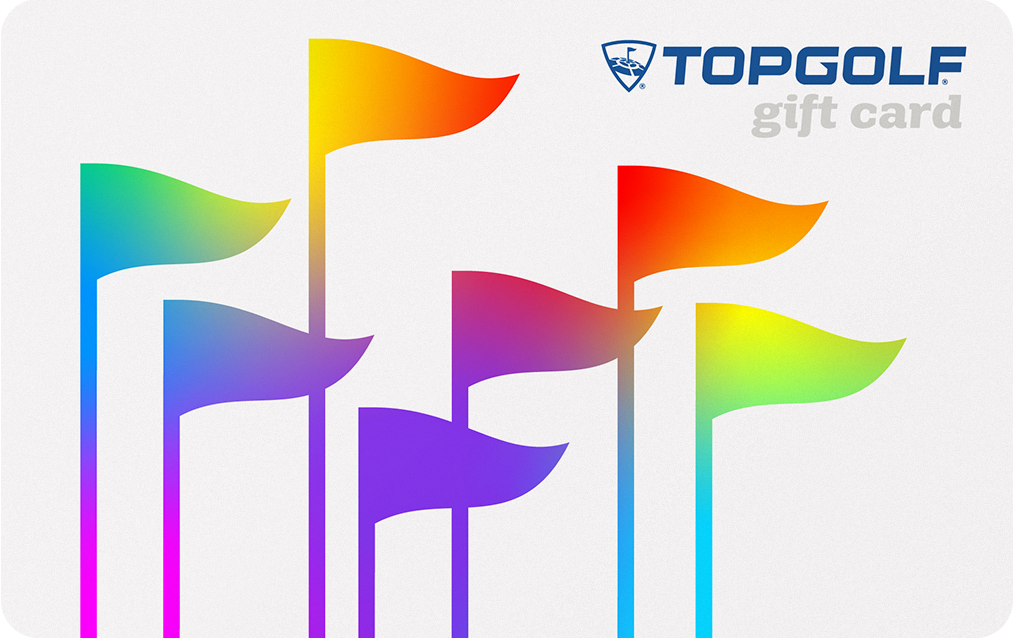 A rainbow colored Topgolf gift card